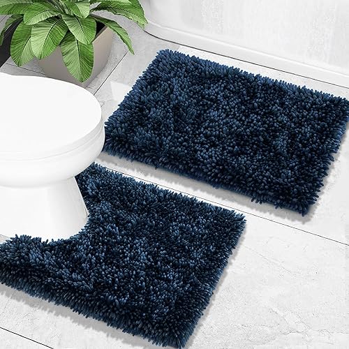 Miniatura 144 de Yimobra Juego de 2 alfombras de baño, alfombra de baño suave y absorbente y alfombra de inodoro en forma de U con respaldo antideslizante, alfombras