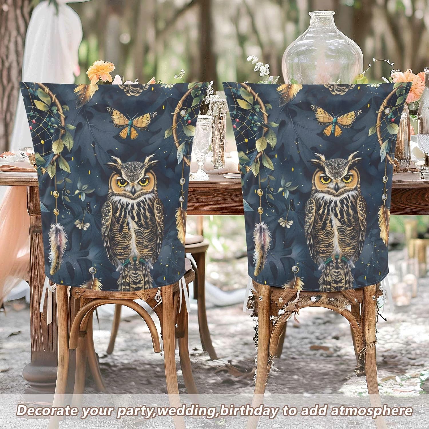 ALAZA Owl Dreamcatcher Chair Back Cover Set of 6, Washable Reusable Removable Chair Slipcovers Decorative Chair Cover for Home Kitchen Wedding Party