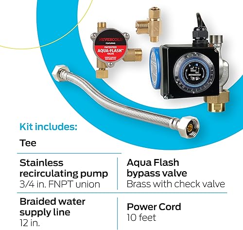 Miniatura 4 de Eastman Nevercold - Kit de bomba de recirculación universal para calentador de agua caliente de 34 pulgadas, latón, 70600