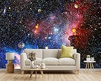 Vista 2 de Papel tapiz de tela para techo de galaxia, universo, planeta, para niños, niñas, guardería, cielo estrellado, dormitorio de niños, baño, mural