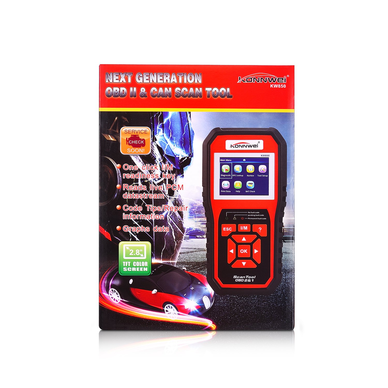 KONNWEI KW850 OBD2 Strumenti diagnostici per Auto OBD 2 Strumento diagnostico Automatico Motore di Controllo Scanner per Auto automobilistici Lettore di Codici Nero