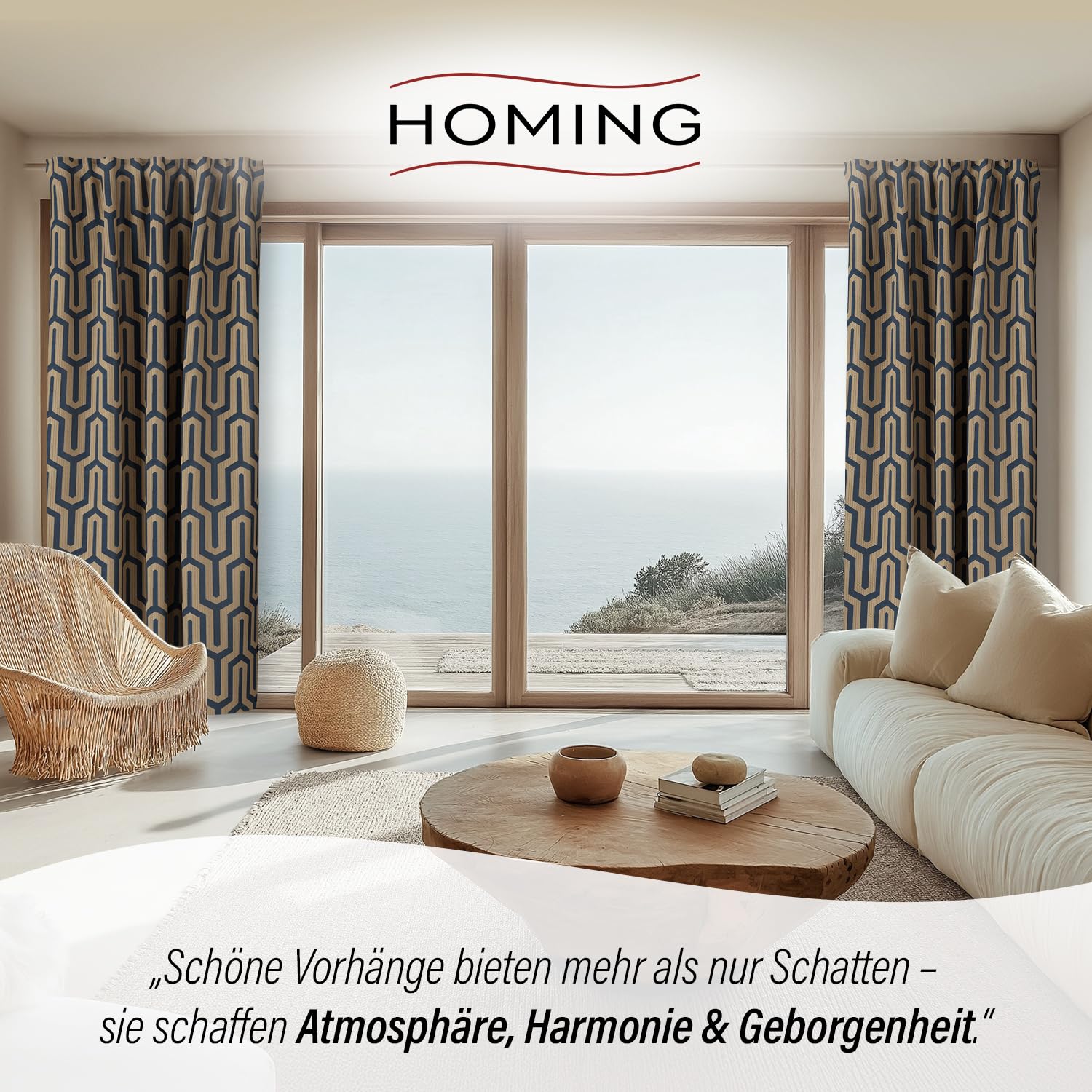 Homing Vorhang Tiaro | Petrol Gold | geometrisch Gemustert | Luxus modern | Schlafzimmer