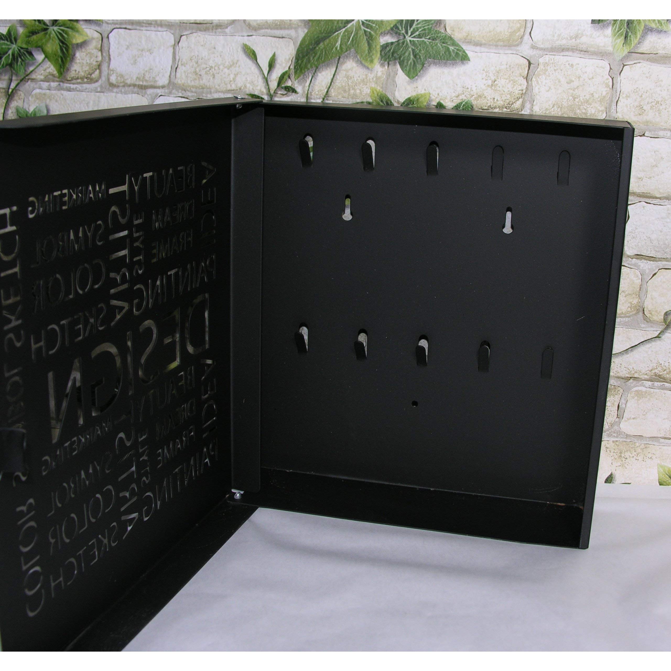 HAKU Boîte à clés, Porte-clés, Organiseur de clés, Armoire à clés Noir en métal - Dimensions : L 22 x H 24 x P 5 cm Style : Moderne