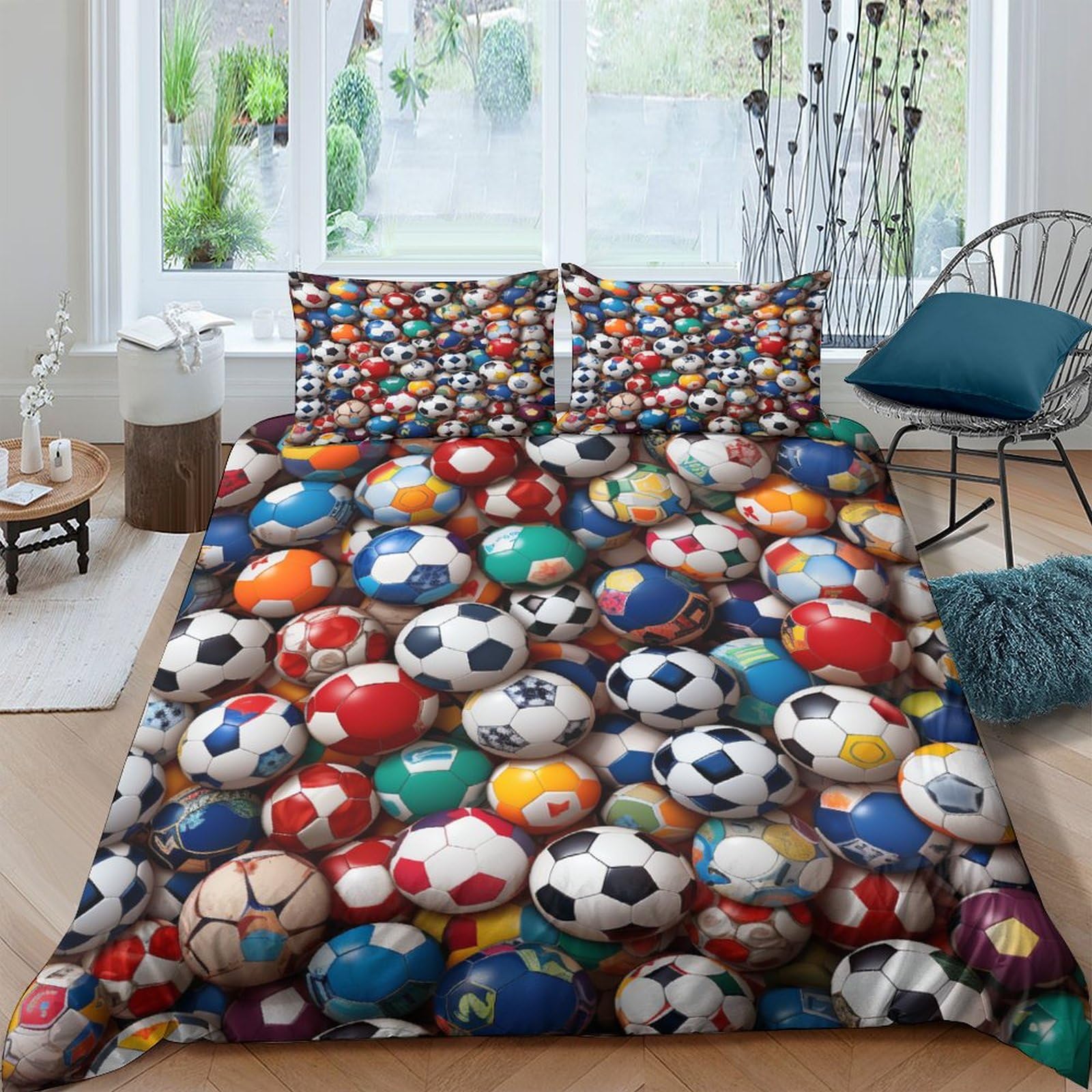 Funda nórdica de fútbol 220x240 cm con dos fundas de almohada para cama king