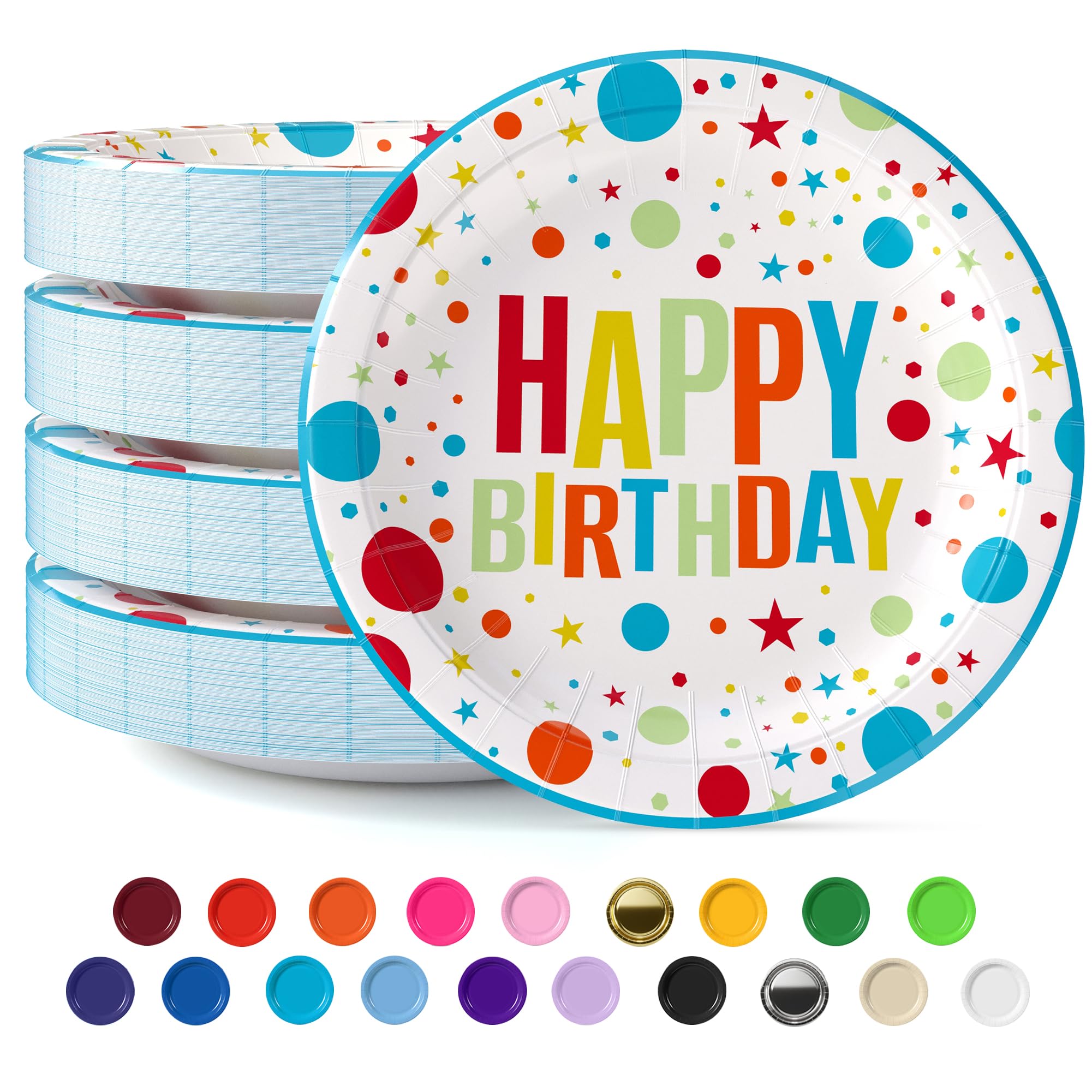 Exquisite Party Solids 9" Blue Happy Birthday Plates Paper Party Plates Disposable Heavy Duty 50 Pcs 350 GSM For Birthday Decorations
