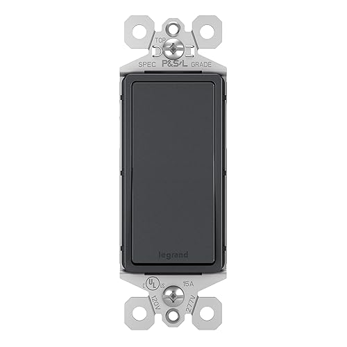 Legrand Radiant TM870GCC10 - Interruptor de pared basculante de 15 amperios, interruptores de luz decorativa de un solo polo, grafito (1 unidad)