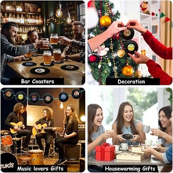 Funny Retro Vinyl Record Coasters, Creative Drink Coaster Set of 12 for Music Lovers, Housewarming Hostess Gifts, Birthday and White Elephant Gifts Ideas (12PC V03BM)