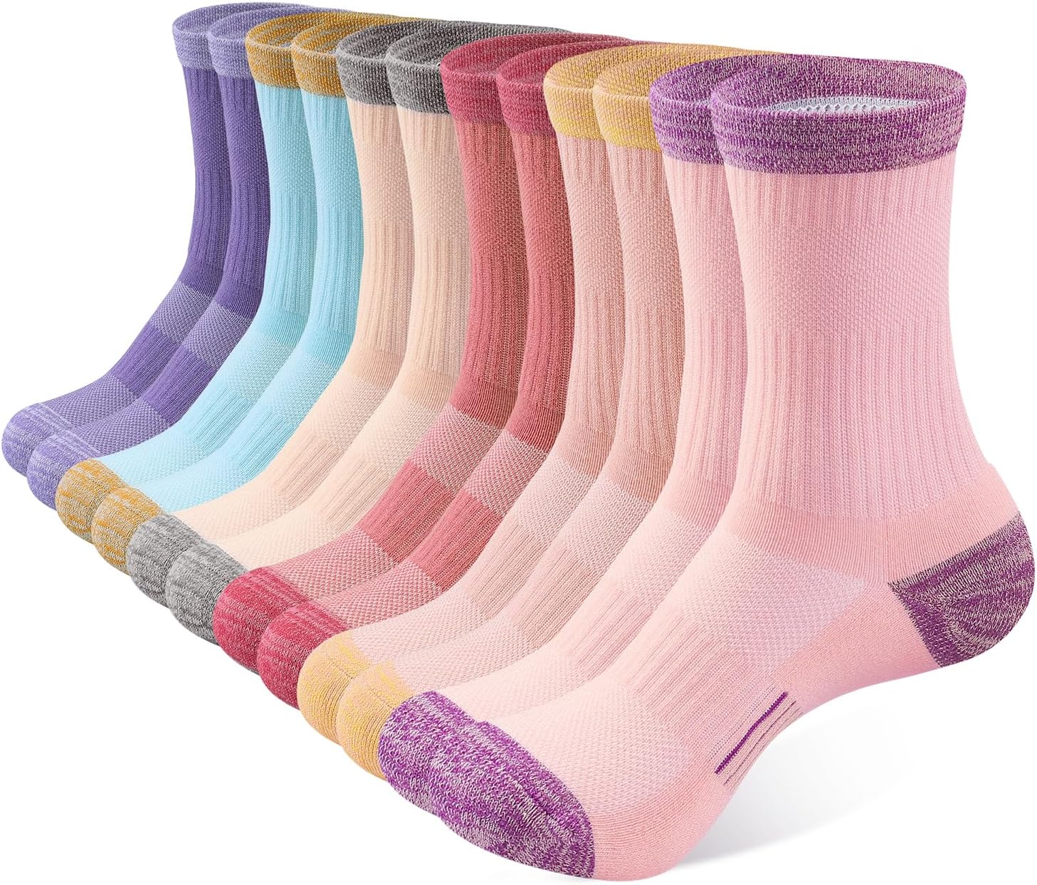 Crew Socks for Women Hiking Athletic Running Walking Cushioned Compression Cotton Socks 6 Pairs