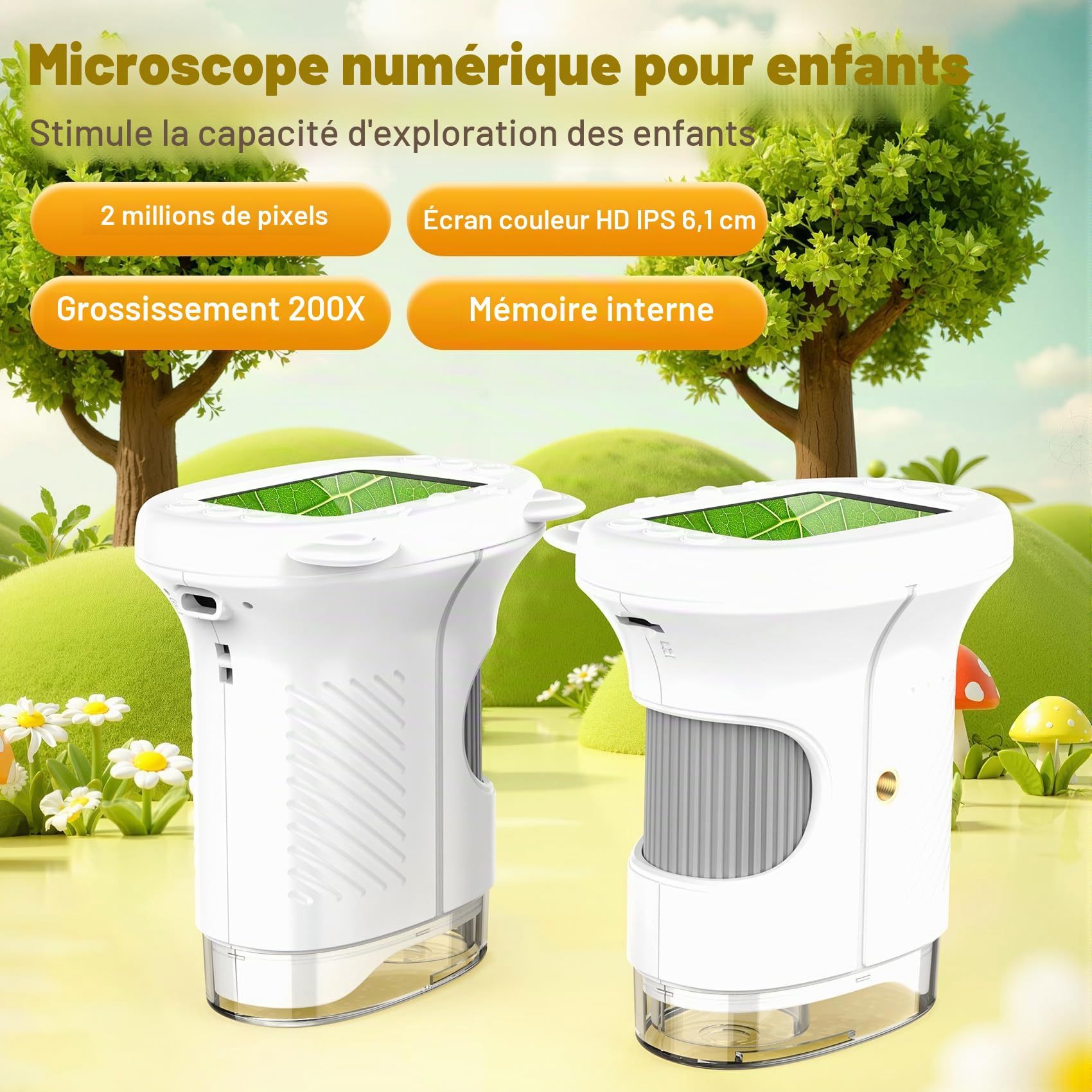 GlobalCrown Microscope Enfant electronique, Microscope numérique de Poche Petit Scope,200x loupe microscopique Portable,Jouet éducatif Scientifique pour garçons Filles de 3 4 5 6 7 8 9 Ans Cadeau