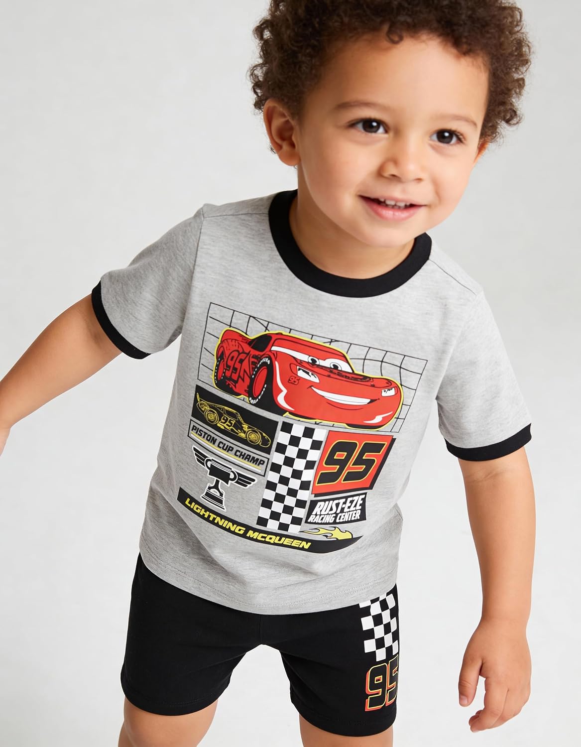 Disney Pixar Cars Lenticular Lightning McQueen Toddler Outfit for Boys, 2 Piece T-Shirt & Fleece Shorts Set
