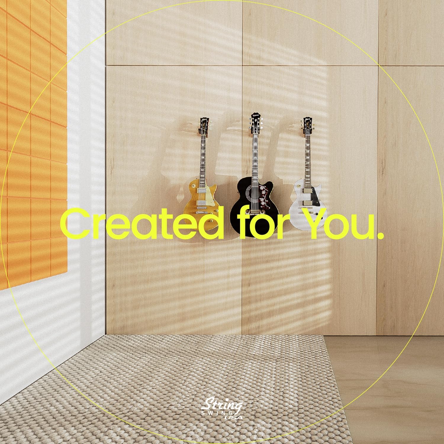 String Swing Guitar Wall Mount 3 Pack, Hangers, Holder Hook for Wall, Fits All Size Acoustic, Electric, Bass - Black Walnut Hardwood, Made in USA