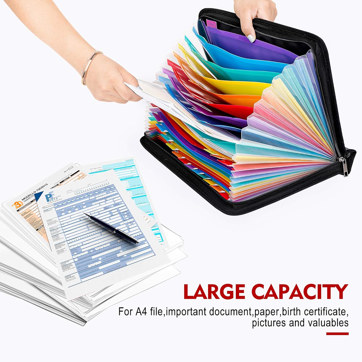ENGPOW Fireproof File Folder with Labels,25 Colored Pockets Expanding File Folder Accordion Document Organizer with Zipper Closure,Letter Size-Silver : Office Products