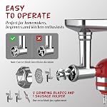 Pièces jointes pour le broyeur métallique KitchenAid Mélangeur de stand et mélangeur de cuisinart SM-50Series,Grindeuse à viande, pièce d'attache durable pour KitchenAid Mélangeurs, Sausage Stuffer,5 Plaques de broyage,2 Lame de broyage