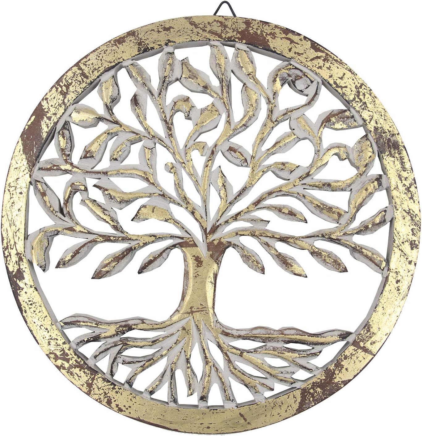 DharmaObjects Handcrafted Wooden Tree of Life Wall Decor Hanging Art (Gold)