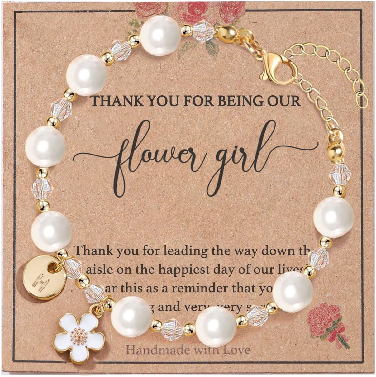enasal Personalized Flower Girl Proposal Gifts, Will You Be My Flower Girl ? Initial A-Z Cute Shell Pearl Bracelet for Girls