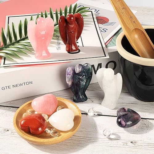 Miniatura 7 de Artistone Juego de piedras de ángel de la guarda de bolsillo y corazón, figuras de ángel de cristal curativo natural con pequeñas piedras preciosas