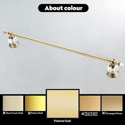 Miniatura 7 de WINCASE Barra de toalla dorada, soporte de toalla de cristal ajustable, baño con acabado dorado, toalleros individuales montados en la pared