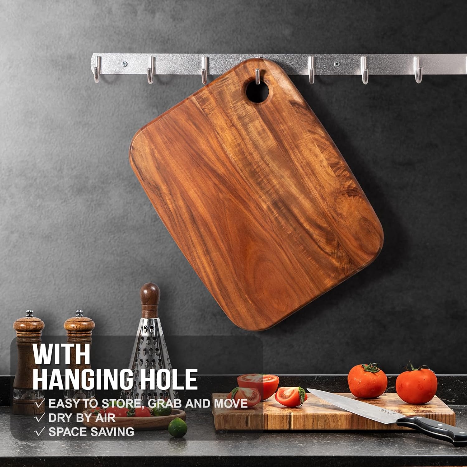 Wood Cutting Boards for Kitchen,JAMES.F Acacia Wooden Heavy Duty Cutting Board, Wooden Chopping Boards Serving Boards with Hang Hole for Meat, Bread or Vegetables (Medium,14.2" x 11" x 0.7")