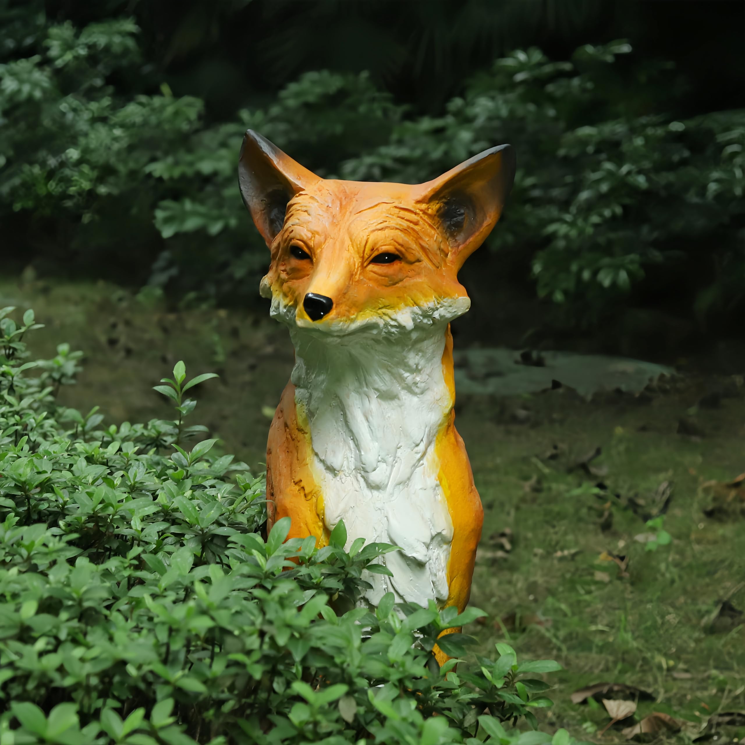GENUINQ Sitting Fox Decorative Statue Outdoor Wit Fox Orange and