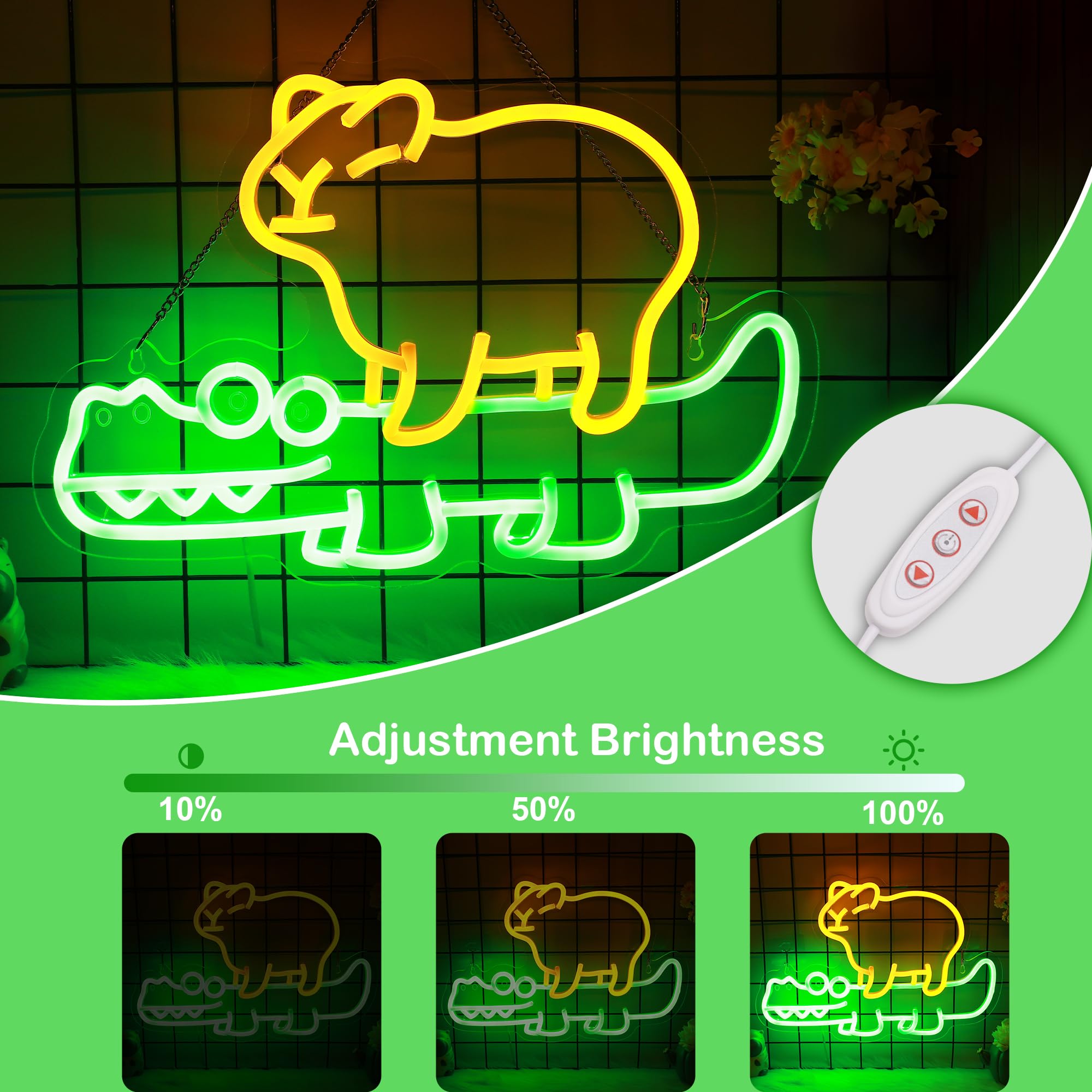CooPark Neonschild, Capybara mit Krokodil, Neon-Nachtlicht mit USB-betriebenem Dimmer, süße Wanddekoration für Schlafzimmerladen, Geschenkidee zum Kindergeburtstag