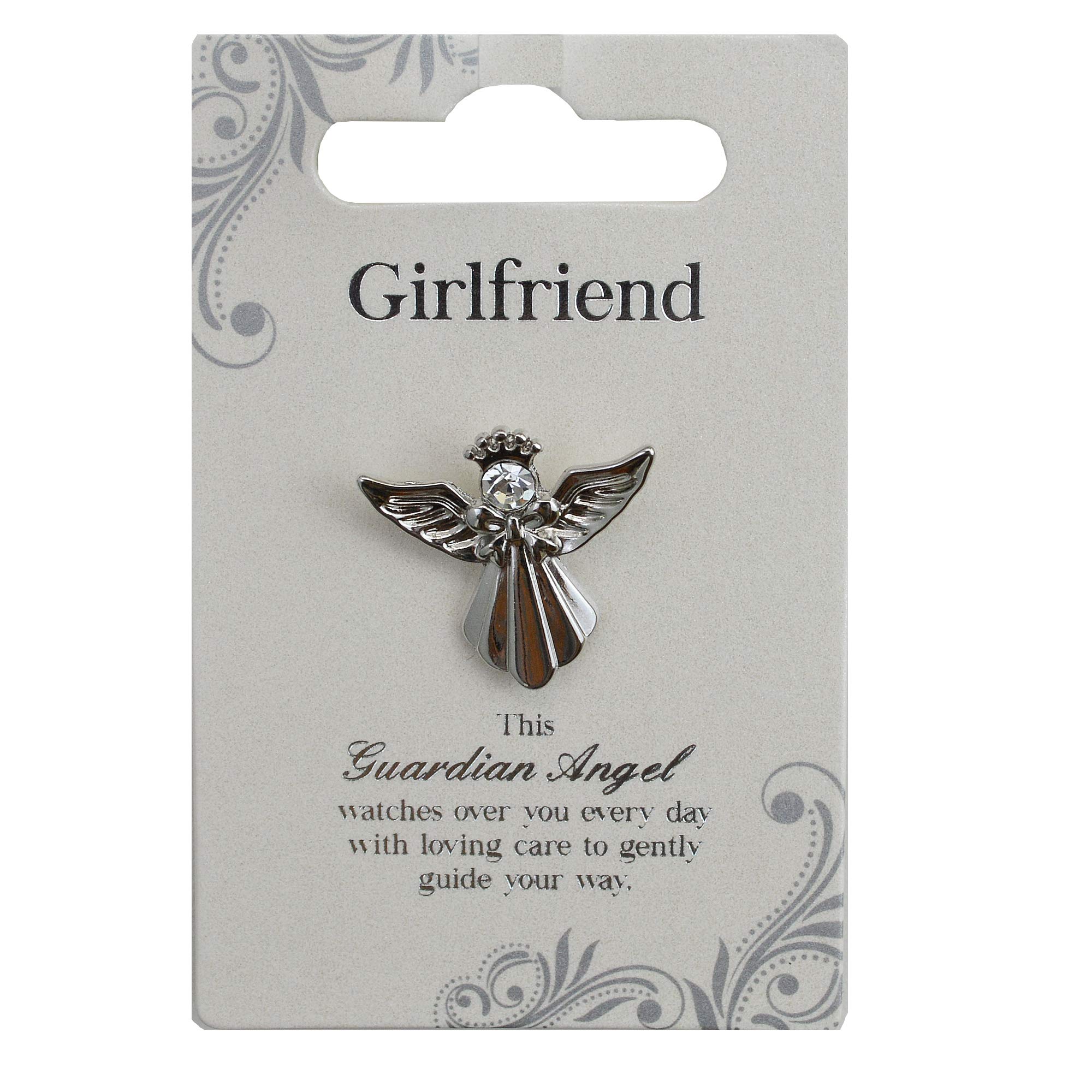 Guardian Angel Women's Silver Brooch For Girlfriend, Angel Badge With Rhinestone For Gift With Inspirational Message, Lapel Pins-One Size