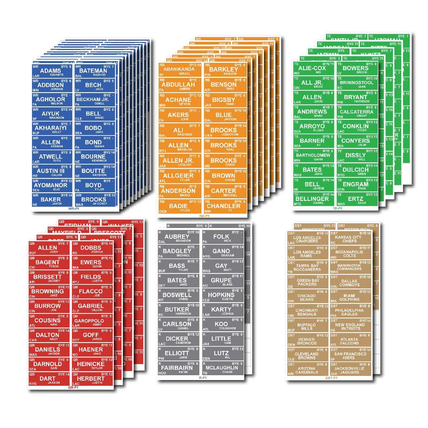 Bambluby Fantasy Football Draft Board Stickers 2025-2026 with Over 596 Players - Alphabetized by Position(Stickers Only) (FFL Stickers(IDP Stickers Included))