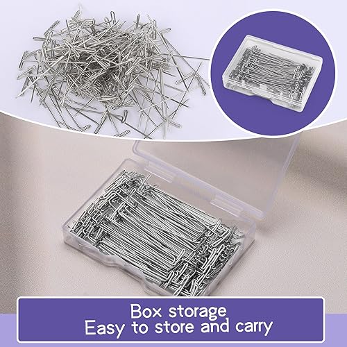 Miniatura 4 de 120 pines en T de 1.5 pulgadas, horquillas en T para peluca para cabeza de espuma con caja transparente de plástico, pasadores en T de costura