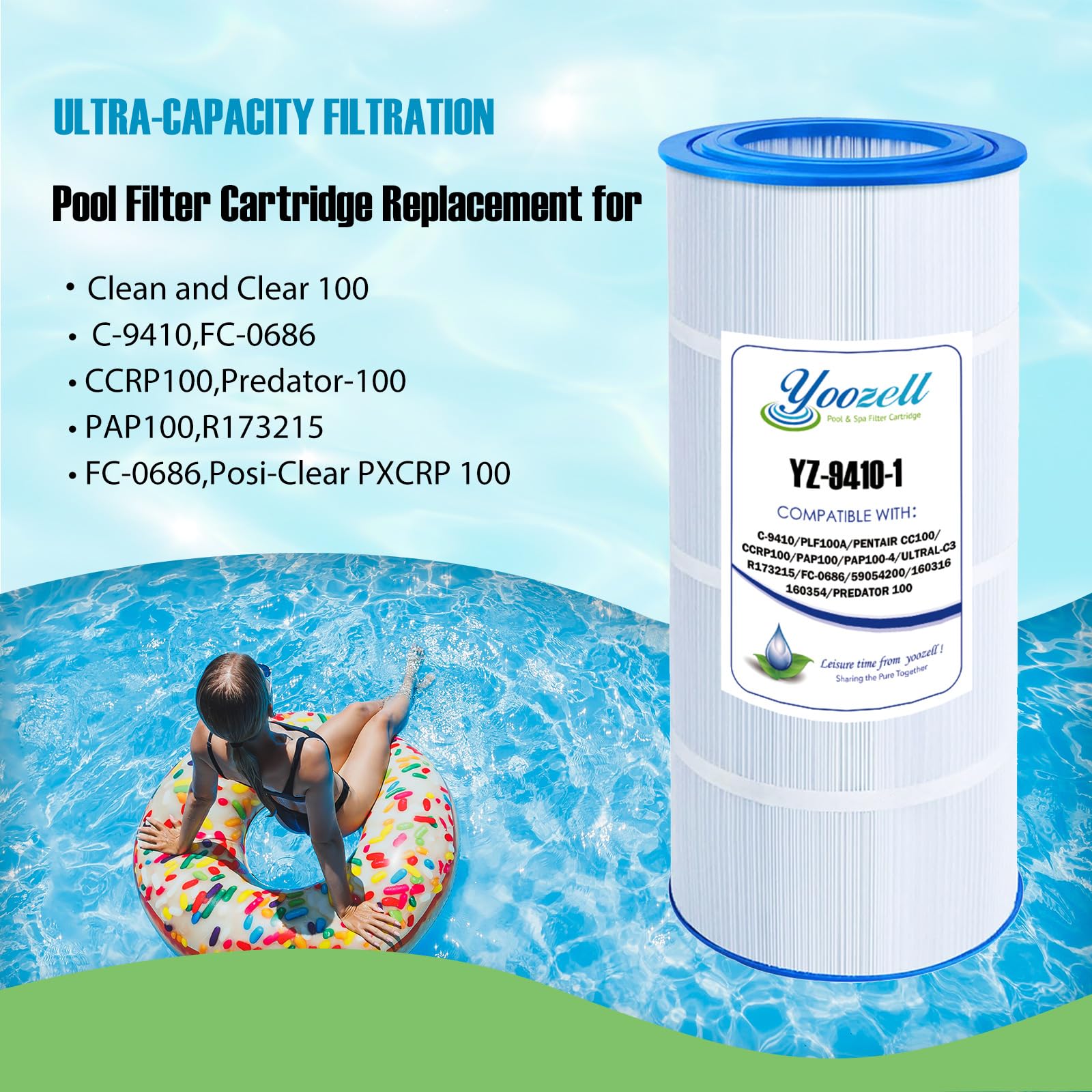C-9410 Pool Filter Replacement Compatible with PLF100A, Pentair CC100, CCRP100, PAP100, PAP100-4, Ultral-C3, R173215, Filbur FC-0686, 59054200, 160316, 160354, Predator 100 Fabric Filter Cartridge