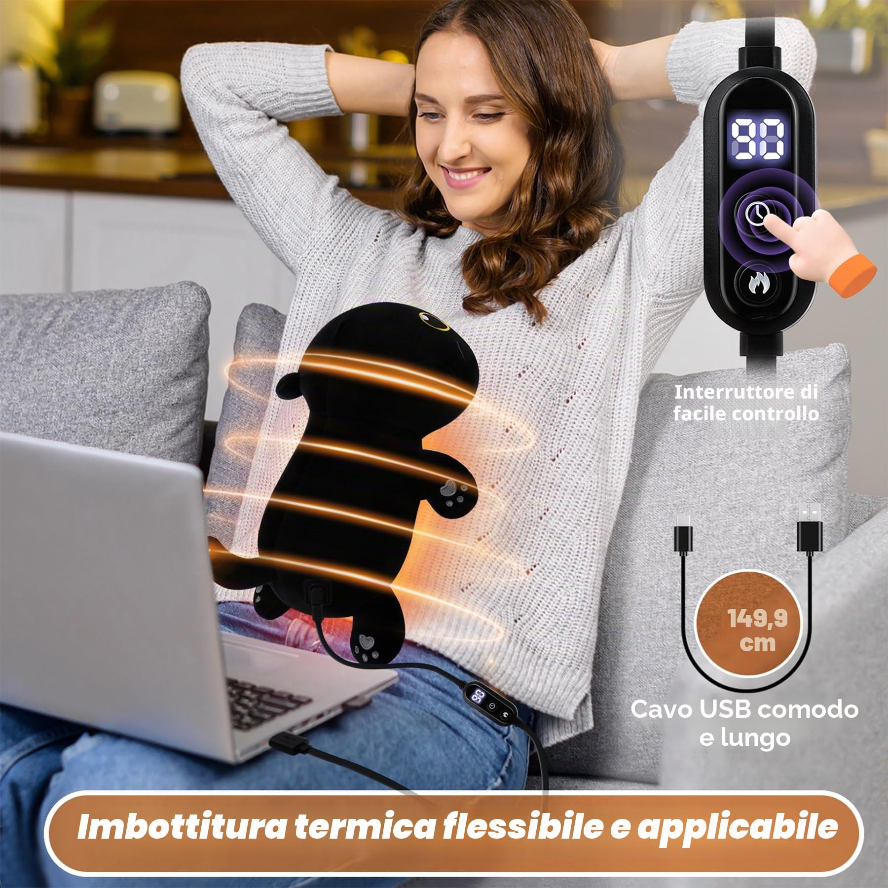 Cuscino termico elettrico a forma di gatto, in peluche, alimentato tramite USB, portatile, per alleviare il dolore mestruale, collo, spalle, schiena, a forma di animale, cuscino riscaldato, idea