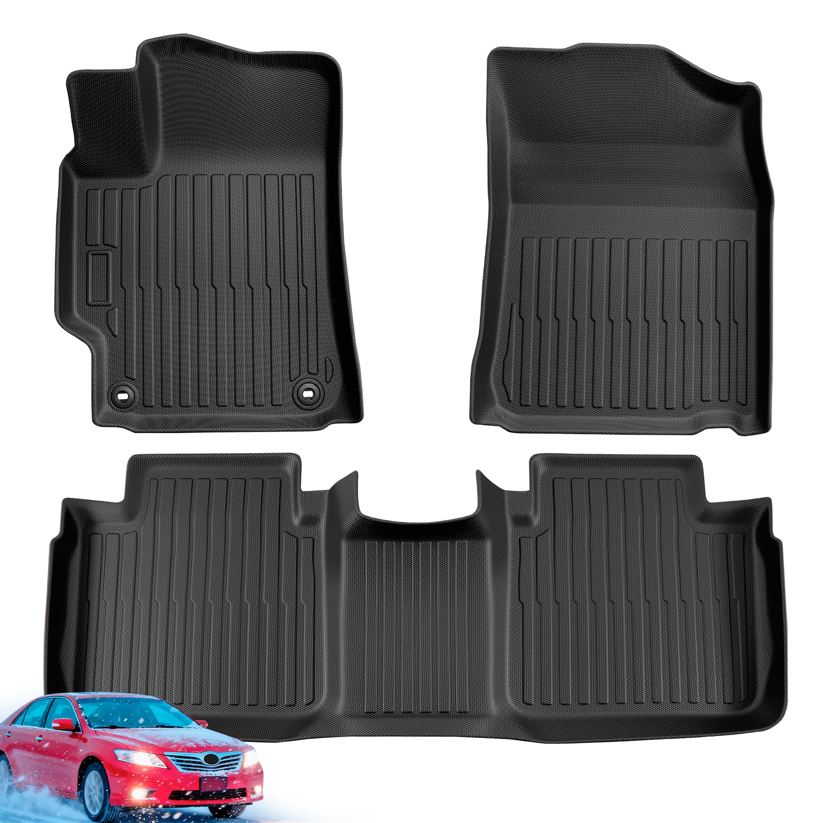 Car Floor Mats for Toyota Camry 2007-2011 All Weather Interior Accessories TPE Tech Rubber Black Front Rear Liners