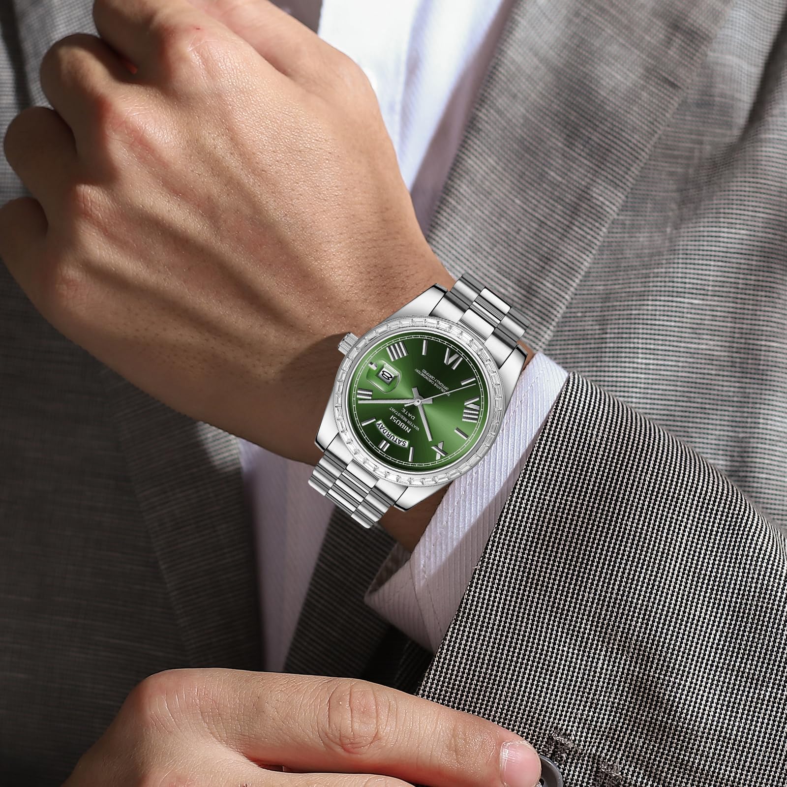 NIBOSI Orologi da uomo analogico al quarzo lunetta con diamanti quadrante in acciaio inossidabile oro rosa argento orologi da uomo impermeabili Business Classic Dress orologio da polso con giorno data