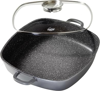 STONELINE 14279 Square Pan 32 cm Height 7.6 cm Die-Cast Aluminium with Aroma Glass Lid
