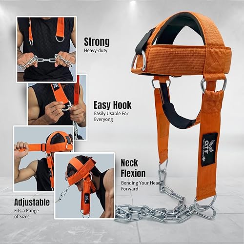 Miniatura 7 de QTF Arnés de cuello para entrenamiento de levantamiento de pesas, constructor de cuello grueso de neopreno acolchado ajustable para barbilla y