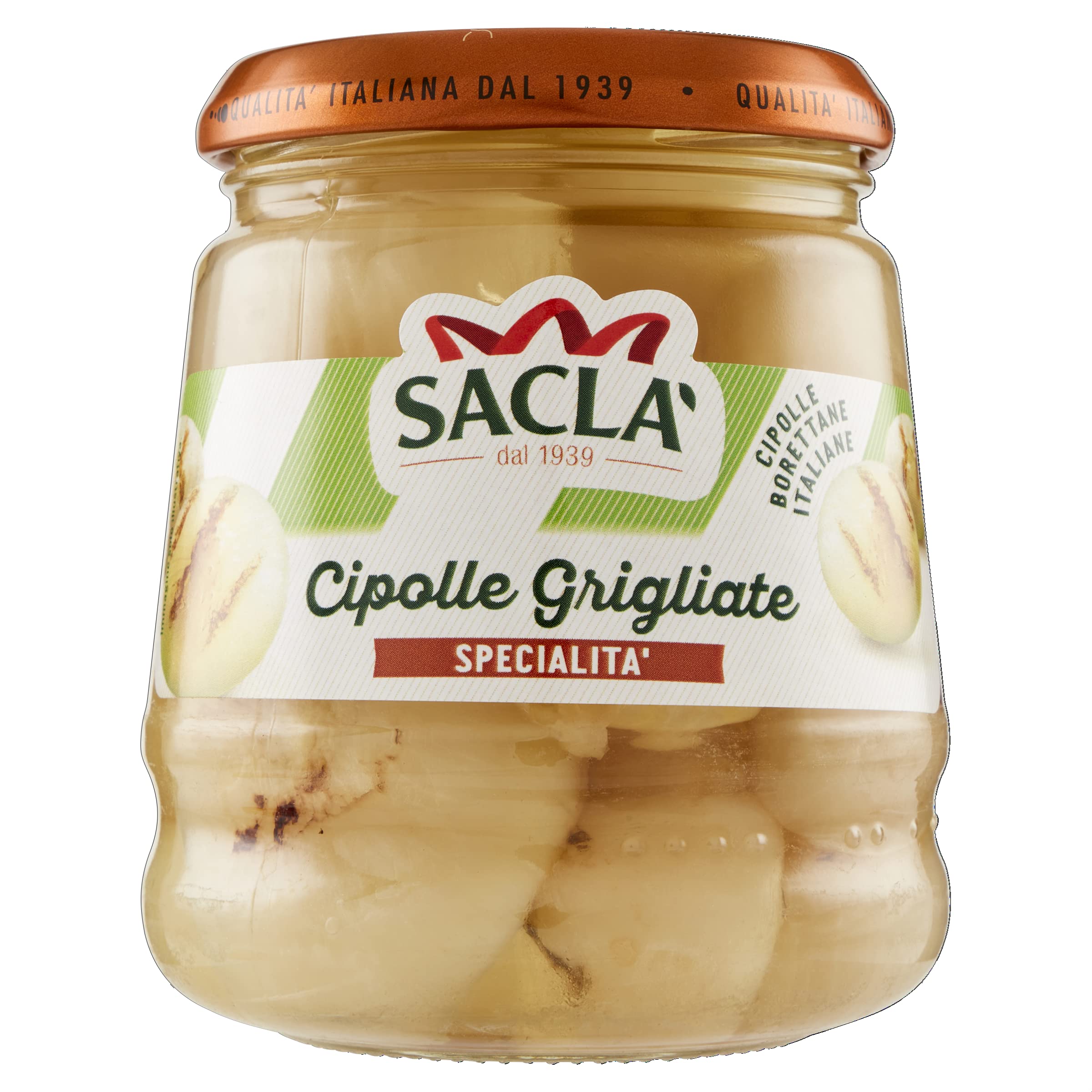 Saclà, Sottoli Grigliati, Cipolle Borettane Grigliate, Ideali per Antipasto, Contorni e per Arricchire i Tuoi Piatti, Vaso Vetro, 280g, Confezione da 12 Pezzi
