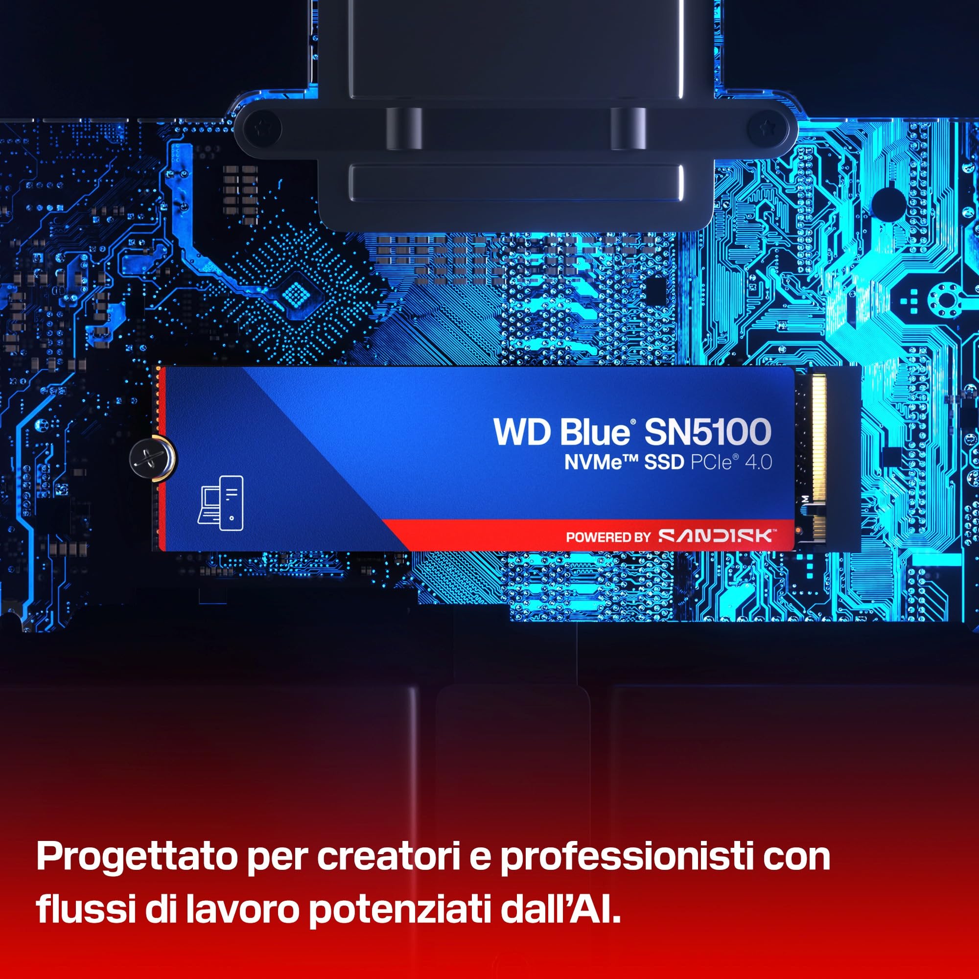 WD Blue SN5100 NVMe SSD 500GB (Fino a 6.600MB/s velocità di lettura, M.2 2280, PCIe Gen 4.0, nCache 4.0, Tecnologia SANDISK 3D CBA NAND, Acronis True Image, clonazione e migrazione) POWERED BY SANDISK