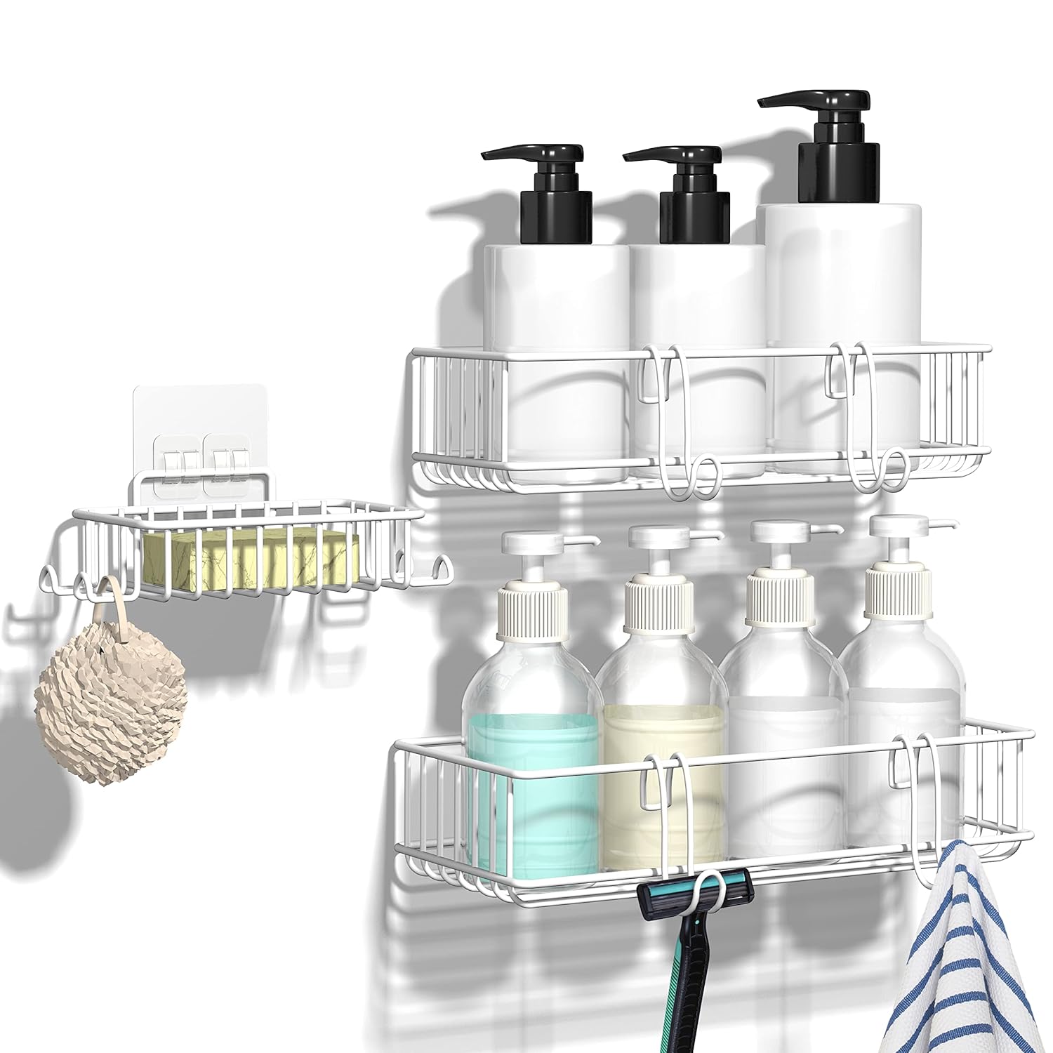 TONLEA Shower Caddy Shower Organizer for Bathroom 3-Pack Rustproof Stainless Steel Shower Shelves with Soap Dish and 4