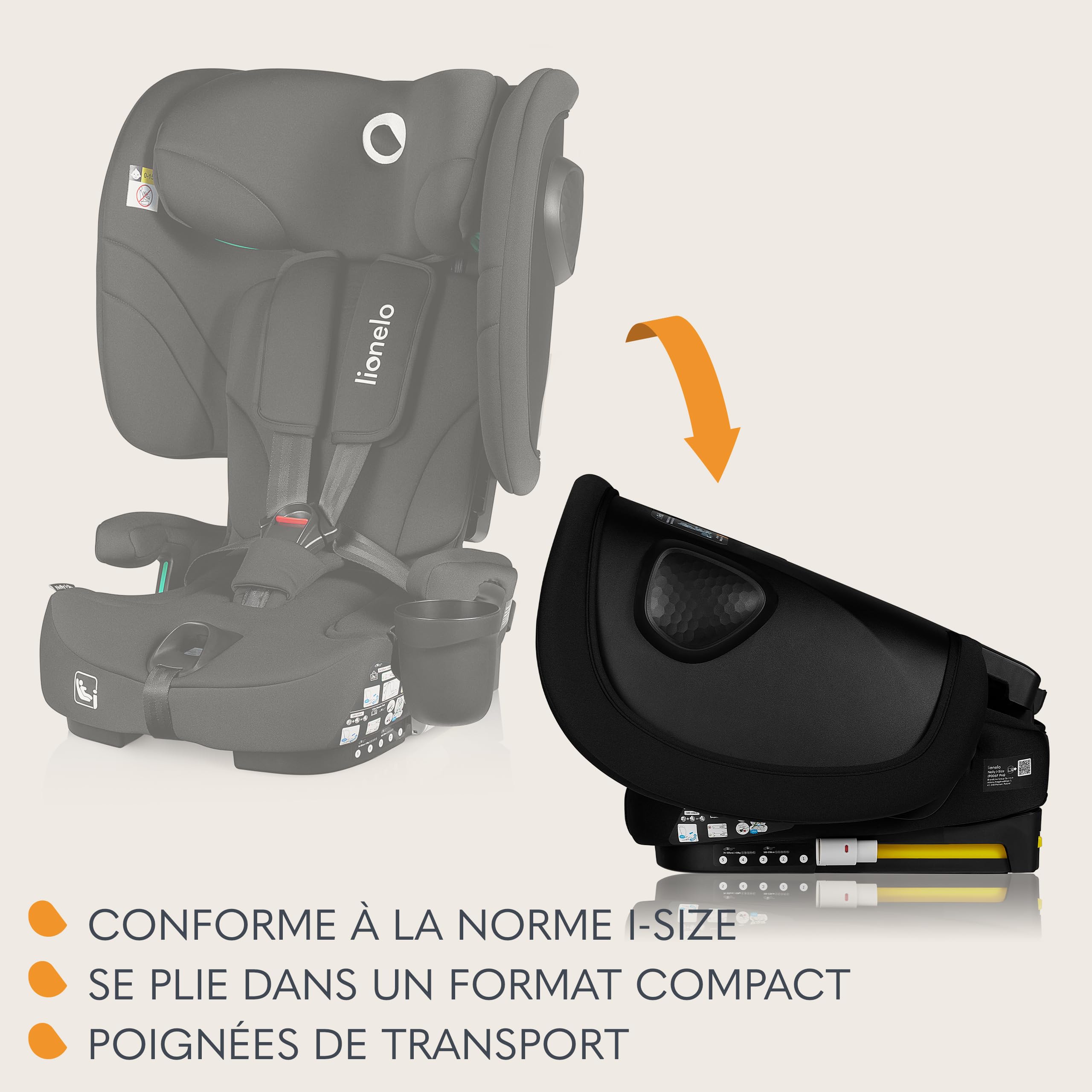 Lionelo NELLY I-SIZE Siège Auto, Installation Arrière 76 à 150 cm ISOFIX | Sangle TT Pliable Enfant (Approx. 15 Mois à 12 Ans) Groupe 1 2 3, Réglage de l'Appui-Tête et du Dossier