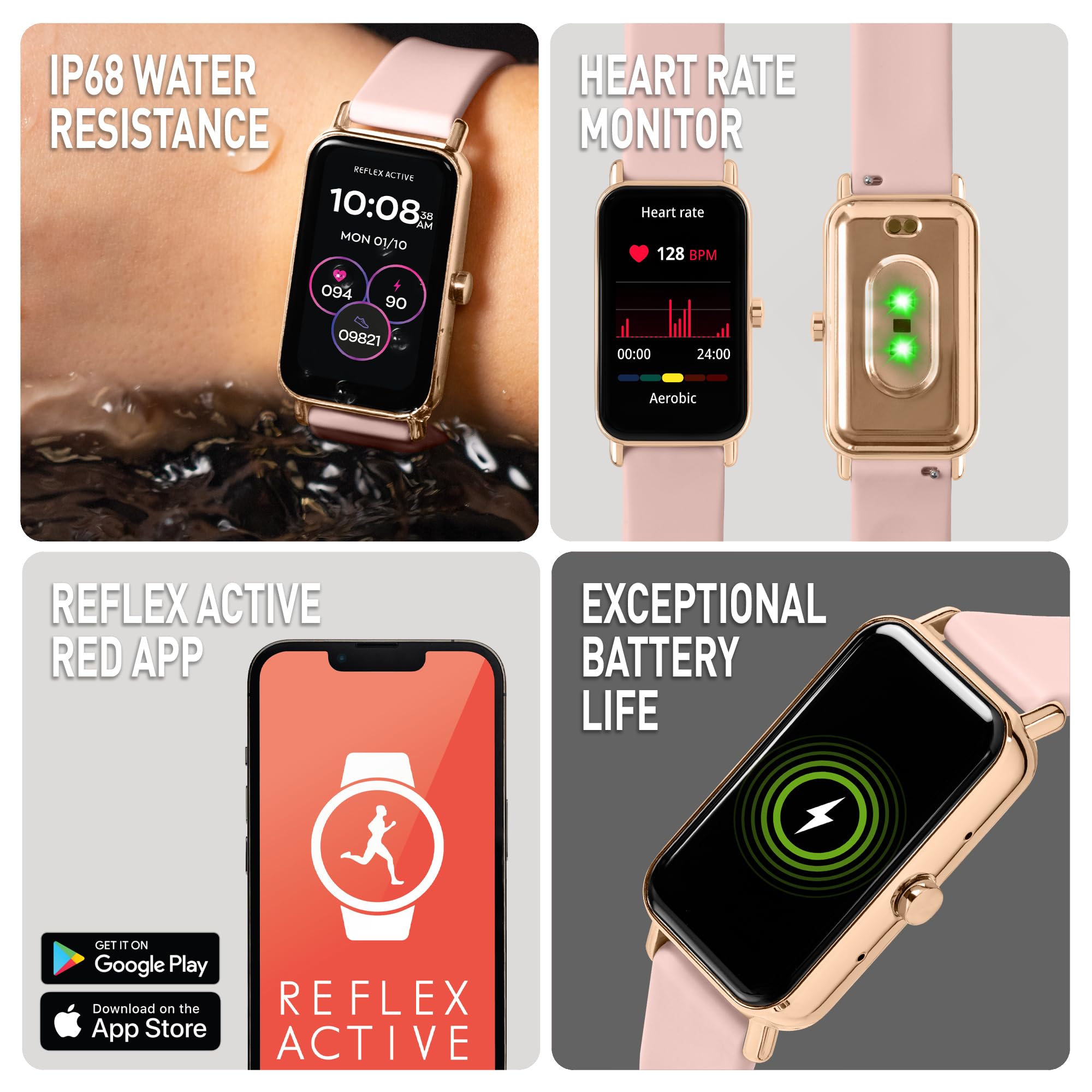 Reflex Active Różowy Nexus damski smartwatch 4,6 cm, funkcje wellness, połączenie GPS, sterowanie muzyką, tryby sportowe, monitorowanie tętna, kontrola tlenu we krwi, sterowanie muzyką, kompatybilny z