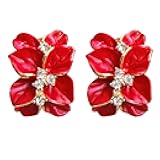 18k Gold Plated White Crystal colorful Enamel Leaves Flower Omega Back Earrings