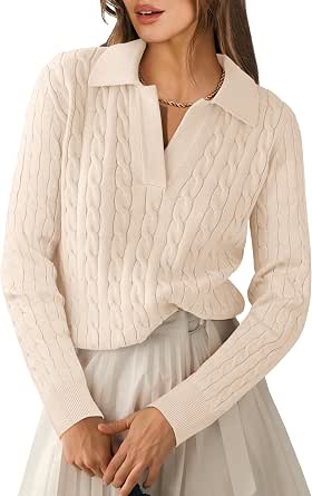 ANRABESS Women's Cable Knit Sweater Long Sleeve Polo Fall Outfits