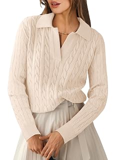 ANRABESS Womens Cable Knit Sweaters Long Sleeve V Neck Sweater Tops Casual Pullover Polo Shirts 2025 Fall Fashion