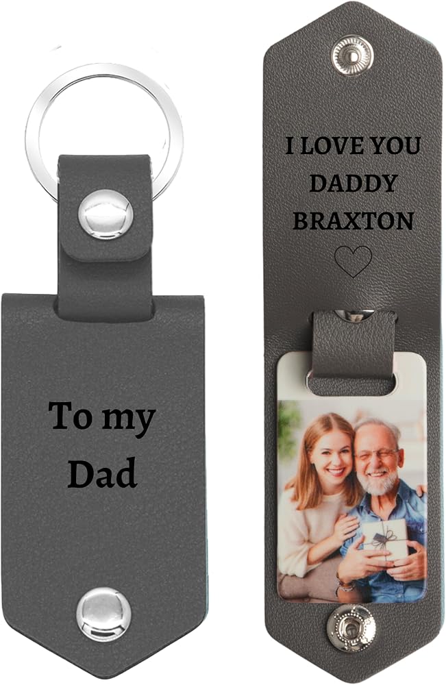 Personalized Leather Keychain For Men - Custom Photo Engraving Keychain, Father's Day Gift Idea - View #7