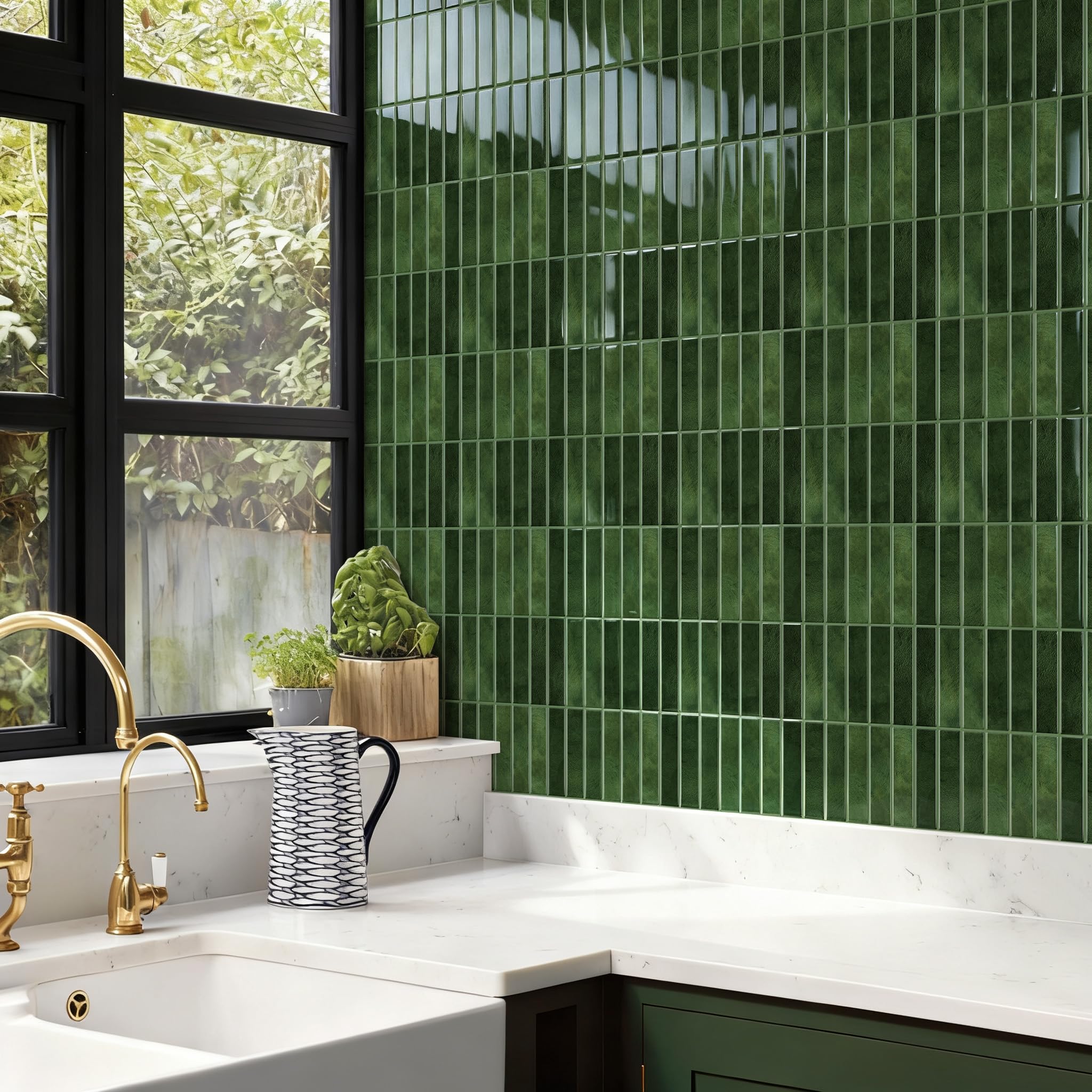 Alwayspon 23x29cmx10Pcs Retro Green 3D Vinyl Splashback Tiles, Peel and Stick Self Adhesive Wall Tile Stickers Stick on Tiles for Kitchen Bathroom Wall — image 1