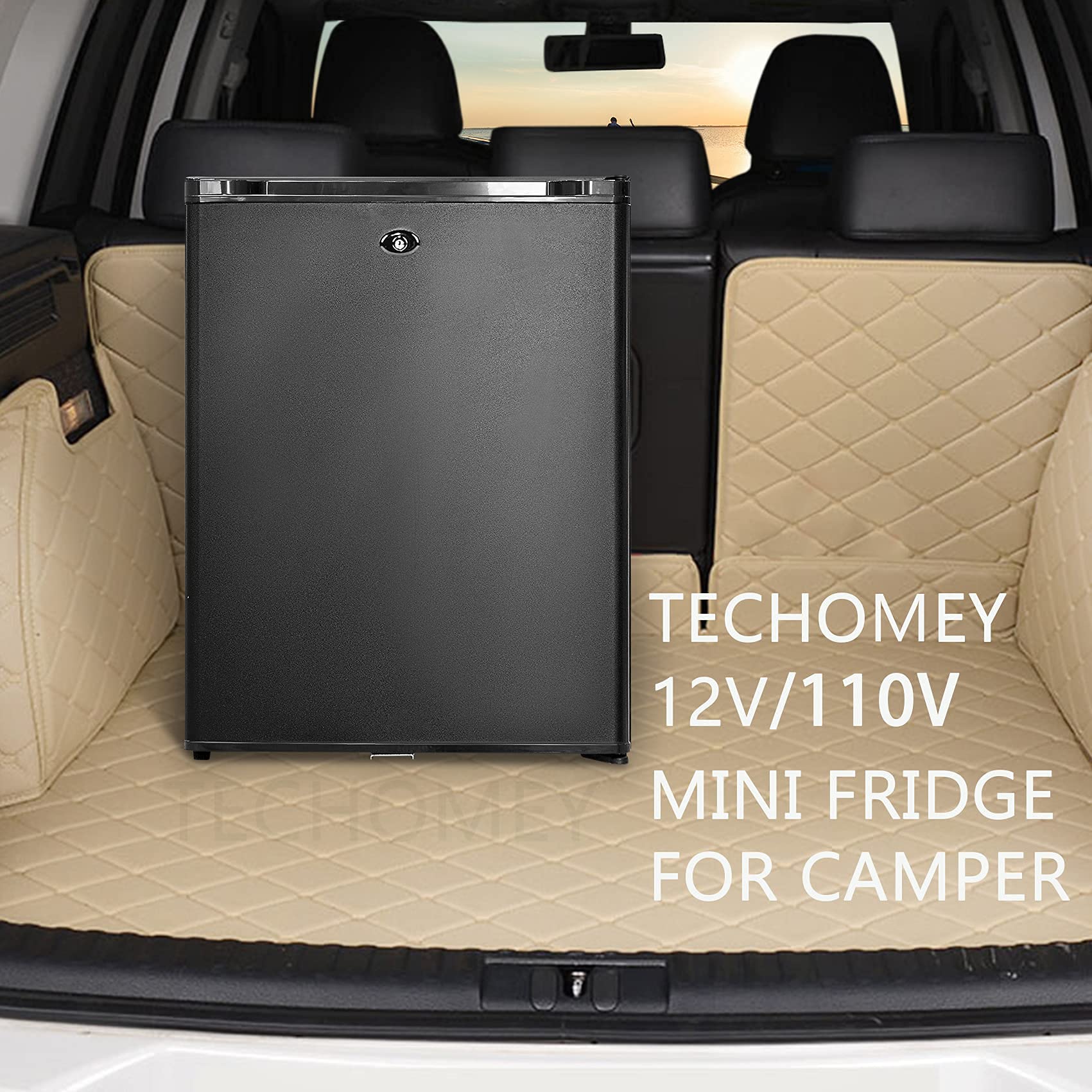 Techomey Mini Fridge With Lock 1.4 Cu.Ft, 12 Volt Refrigerator, Truck