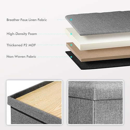 Miniatura 12 de B FSOBEIIALEO - Reposapiés otomano plegable de lino con espacio de almacenamiento, también utilizable como mesa de café Rectángulo