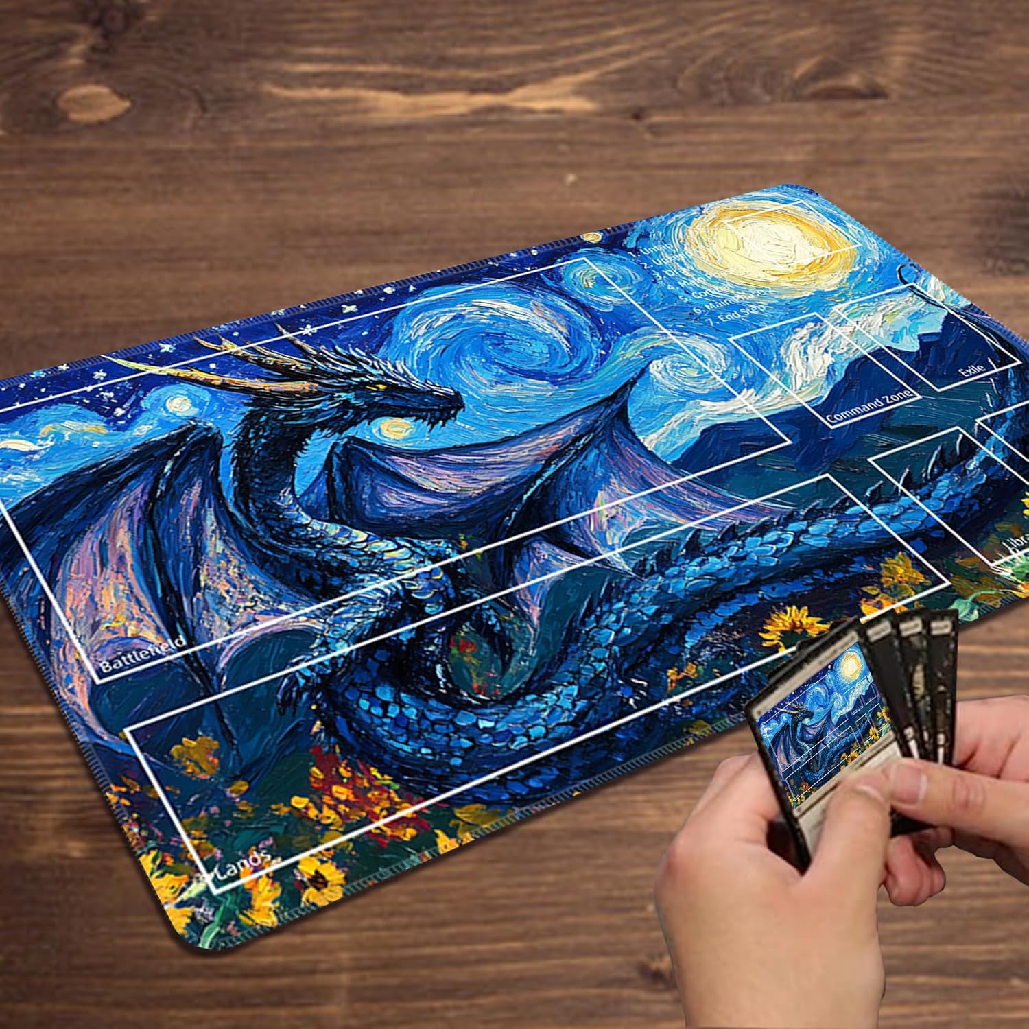 MTG Playmat with Zones Magic Card Playmat Game Mat,TCG & CCG Card Games Mat with Free Storage Bags Size 24 x 14 Inches (with Zones,Dragon1)