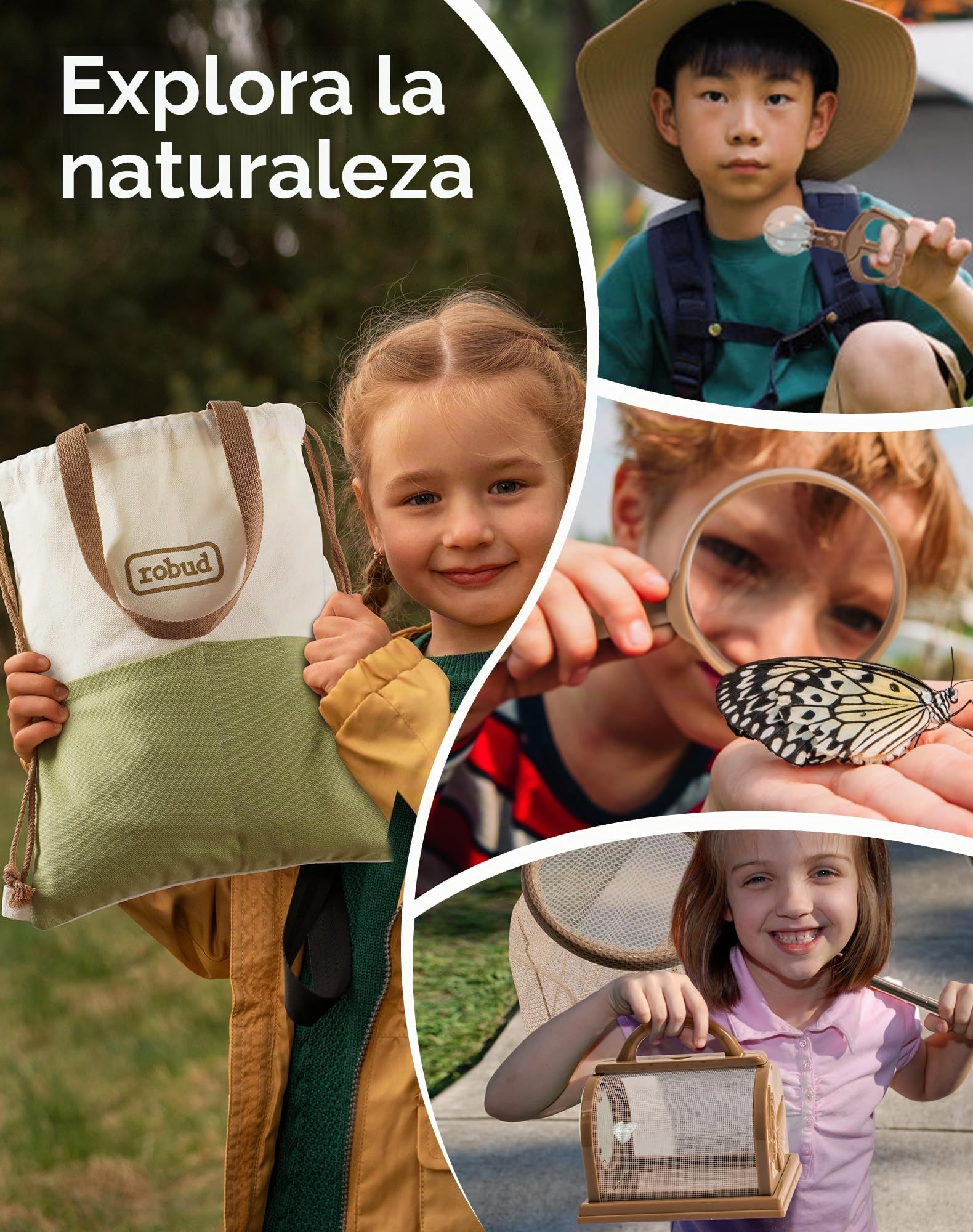ROBUD Juego de exploración y descubrimiento con atrapalinsectos, lupa y mariposa, bolsa de transporte, juguetes para niños y niñas a partir de