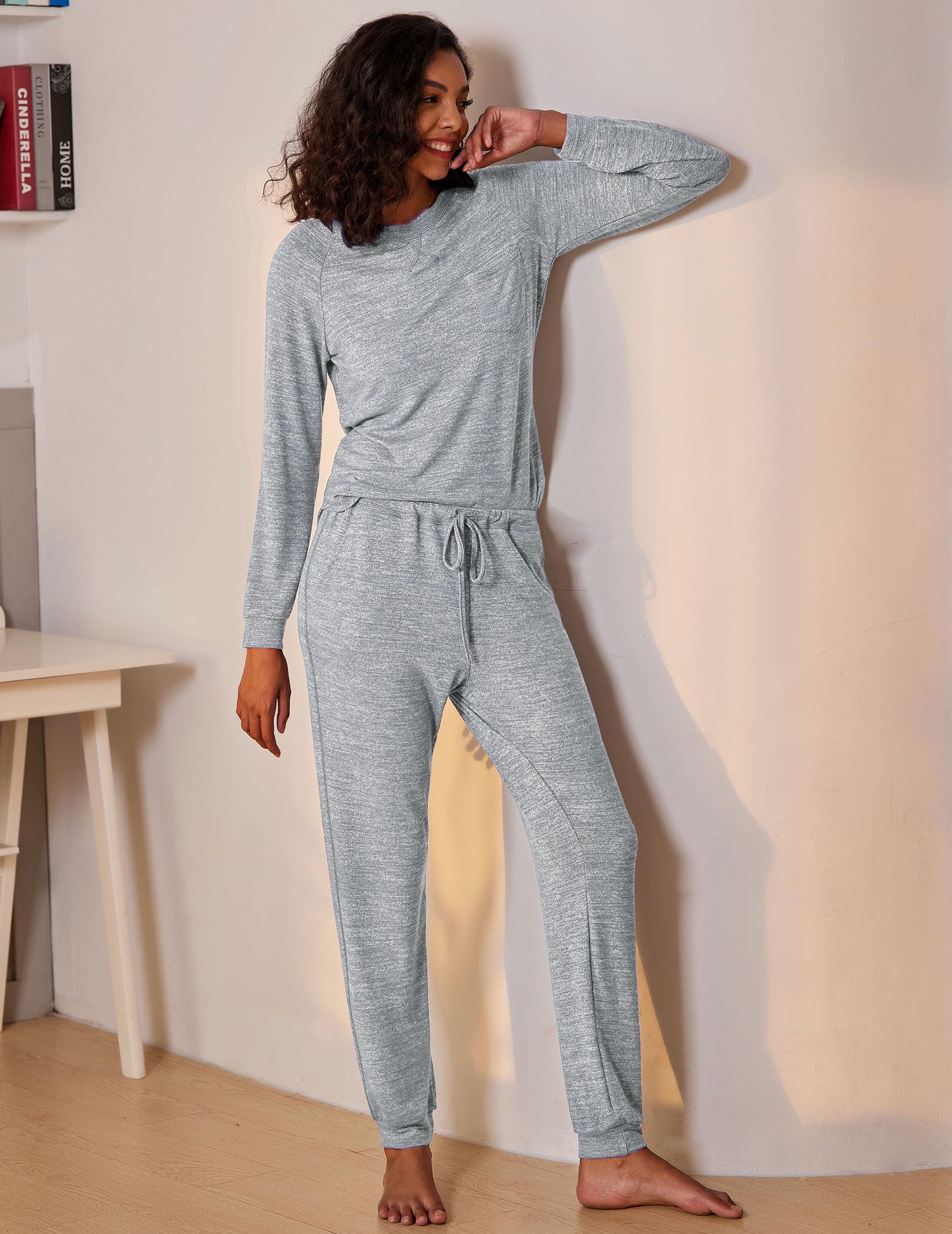 Ekouaer Pigiama Donna Leggero Pigiama Lungo da Donna Invernale Girocollo Indumenti da Notte Comodo e Traspirante S-XXL