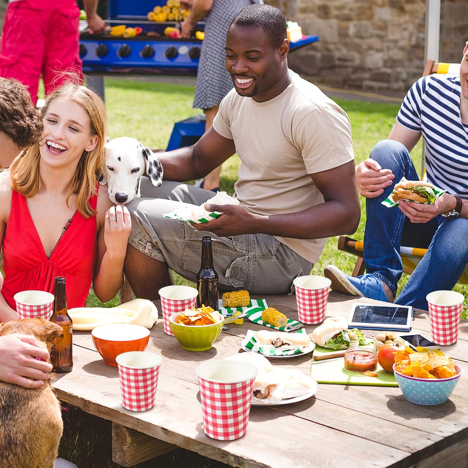 50 Pcs 8 oz Gingham Paper Cups, Disposable Gingham Cups, Red Checkered Cup for Hot Cold Beverage Baby Shower Birthday Party Supplies Decor (Red) - Image 7