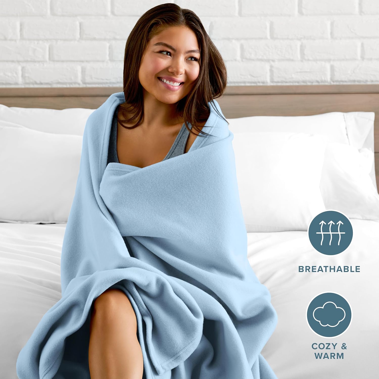 Bare Home Polar Fleece Blanket - Full/Queen - Warm & Cozy - Premium Fleece - Throw for Bed, Sofa, Camping, Travel and Cold Nights - Lightweight Blanket (Full/Queen, Light Blue) - Image 3